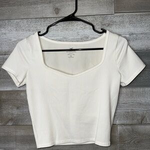 Hollister Cream Ribbed Crop Top